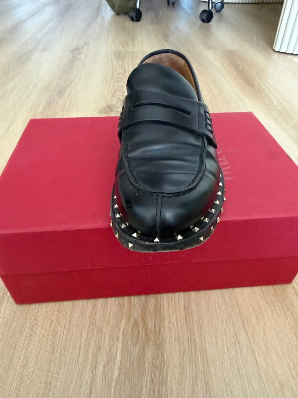 Valentino Black Rockstud Leather Penny Loafers Womens 38 - Picture 8 of 11